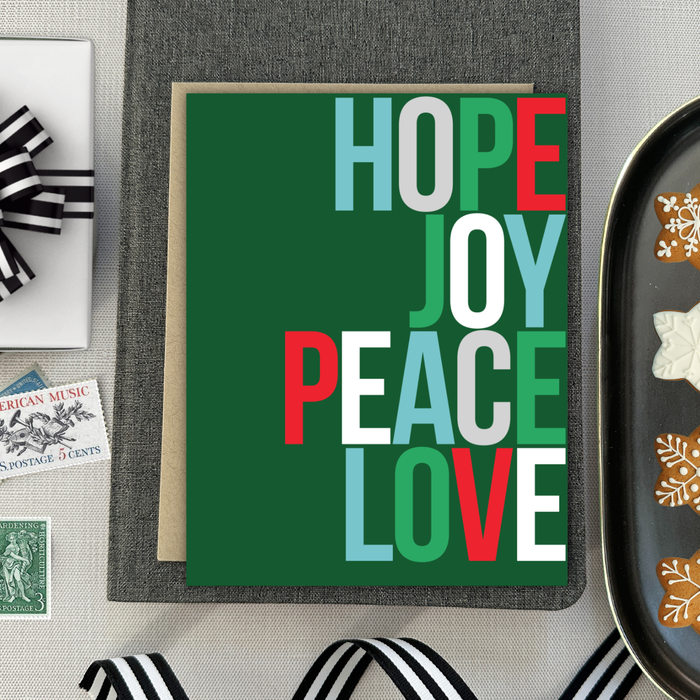 Hope Joy Peace Green Holiday Card
