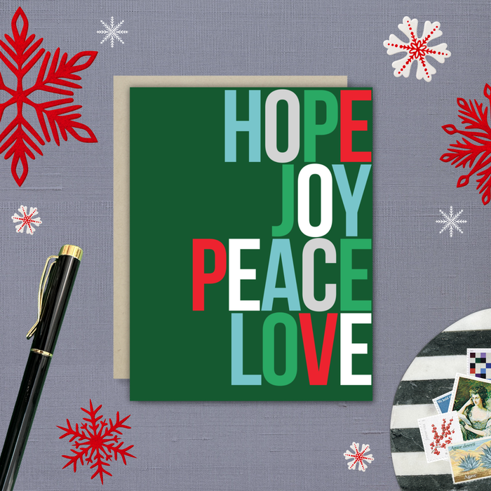 Hope Joy Peace Green Holiday Card