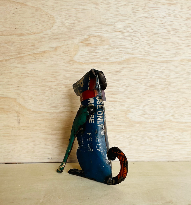 Dog Blue Sitting Recycled Metal Animals