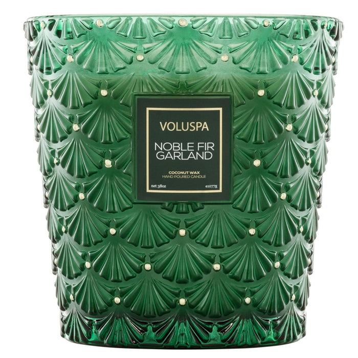 Japonica Three Wick Hearth, Noble Fir Garland