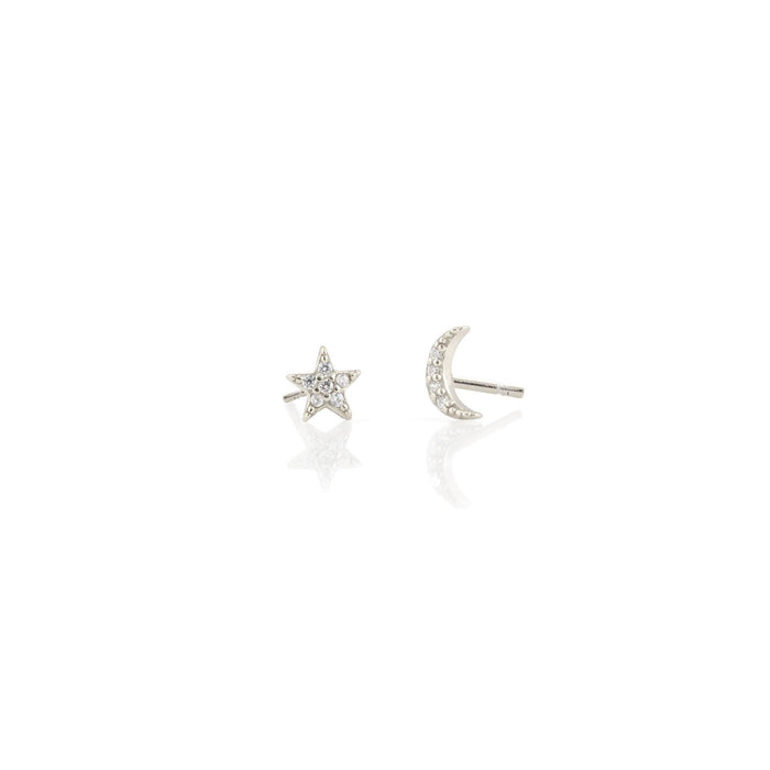 Star and Moon Crystal Stud Earrings 18K Gold Vermeil | Sterling Silver CZ Crystals Nickel Free Hypoallergenic Ships from CA: Sterling Silver