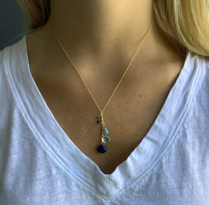 Topaz, lapis, labradorite drops necklace: Vermeil
