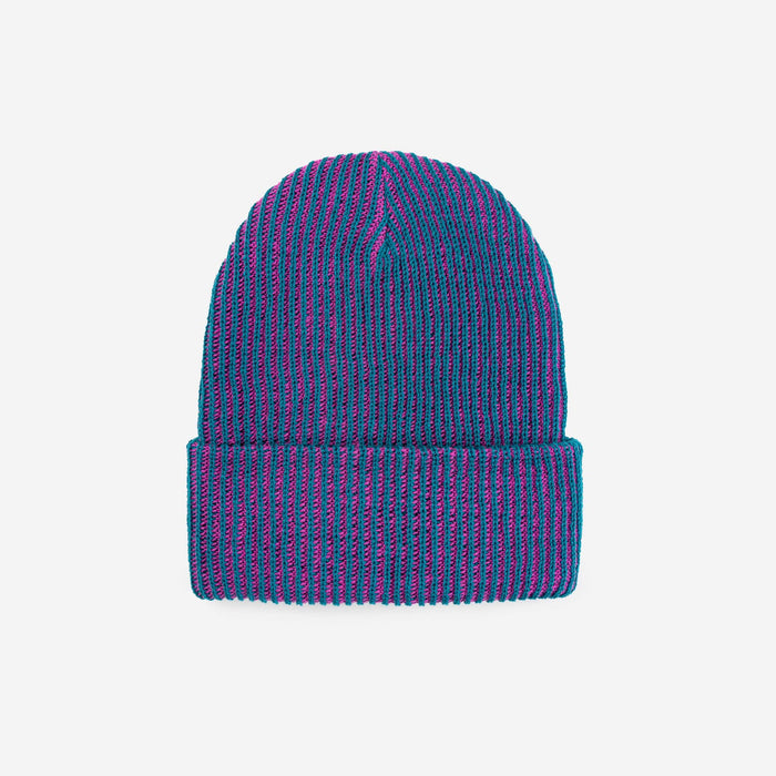 Simple Rib Knit Beanie: Red Grey