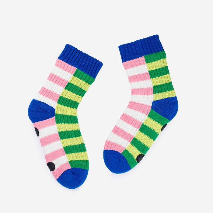 Super Stripe Knit House Socks: Peach Cobalt / S/M - W 6-9<br>M 5-7.5