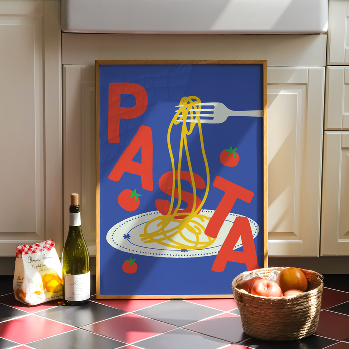 Plate of Spaghetti Pasta Print: Blue / 11"x14"