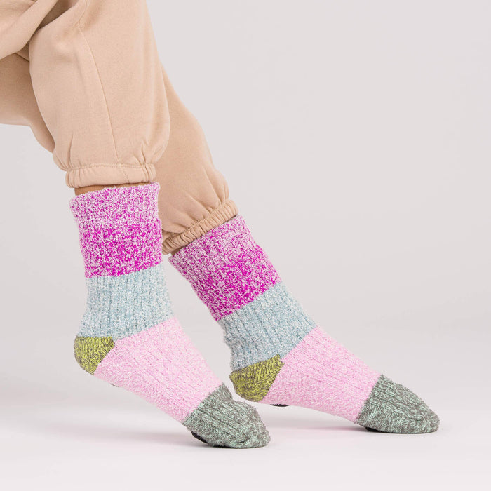 Color Band House Socks: Magenta Stone Blue / L/XL - W 9.5-12.5<br>M 8-11