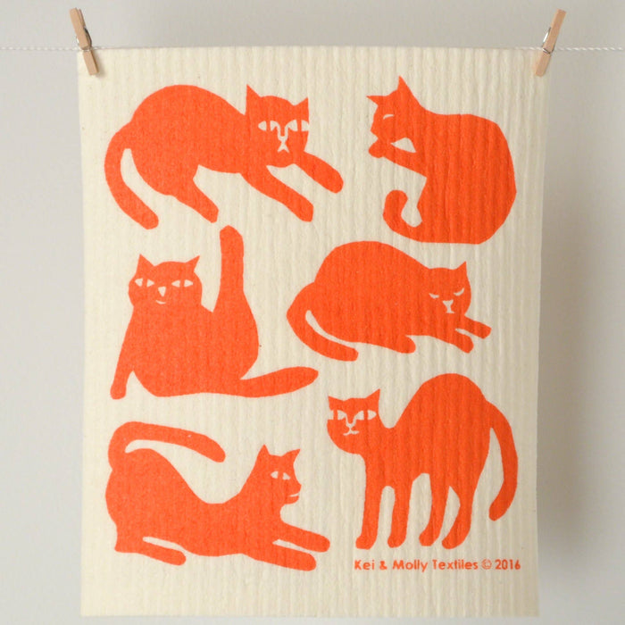Sponge Cloth - Cats: Burnt Orange