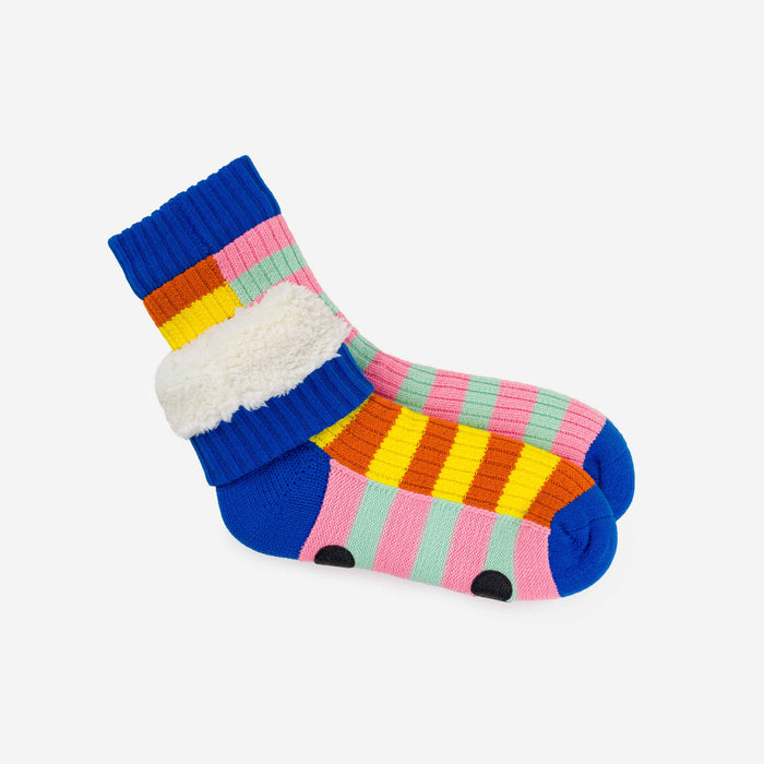 Super Stripe Knit House Socks: Peach Cobalt / S/M - W 6-9<br>M 5-7.5