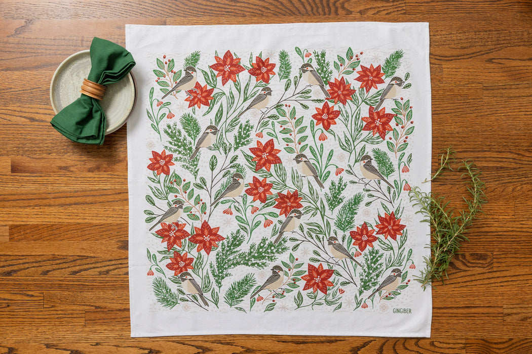 Poinsettias & Pines Tea Towel - Holiday Kitchen Towel Decor