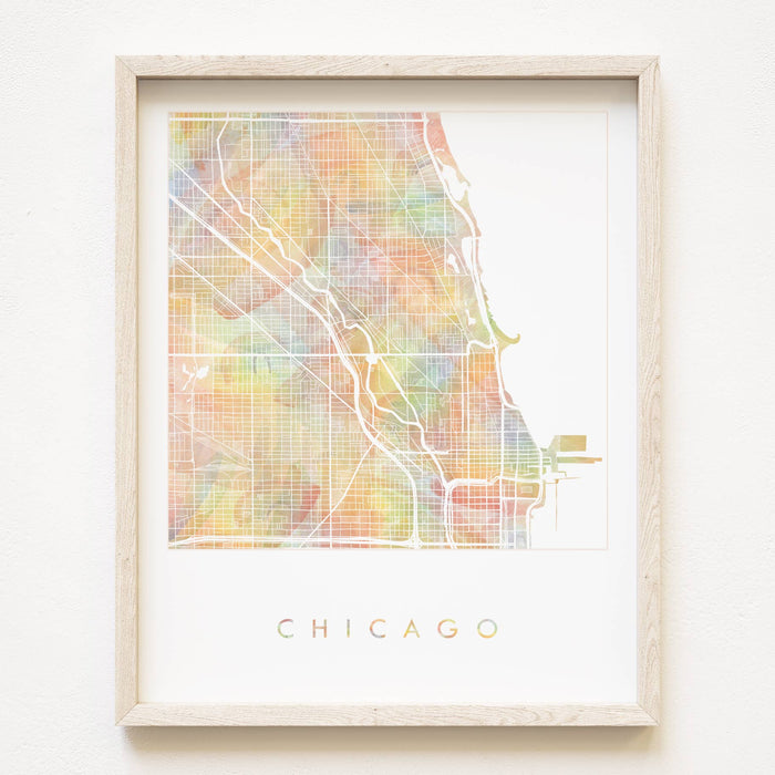 Chicago Illinois Pride Rainbow Watercolor Map ART PRINT: 11 x 14