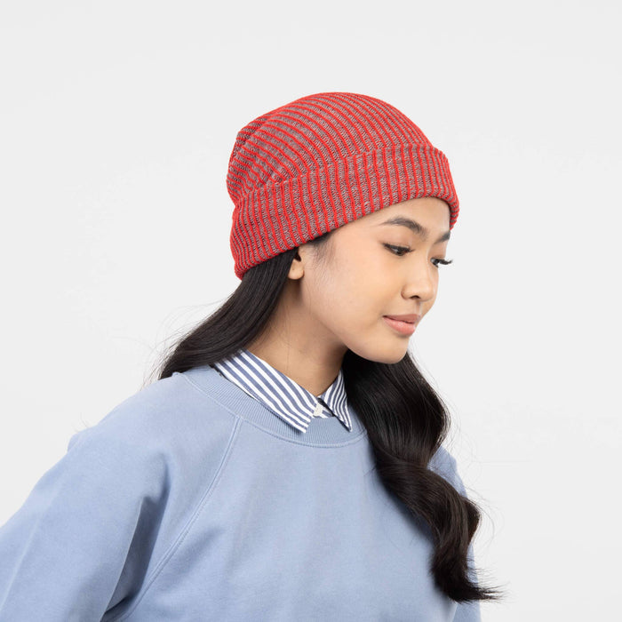 Simple Rib Knit Beanie: Golden Olive Navy