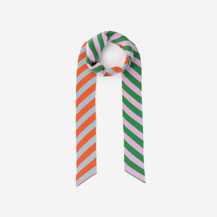 Zipper Stripe Ribbon Scarf: Denim Pink