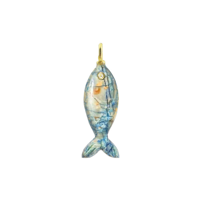 Mini Fish Gemstone Pendant With Topaz: Lapis