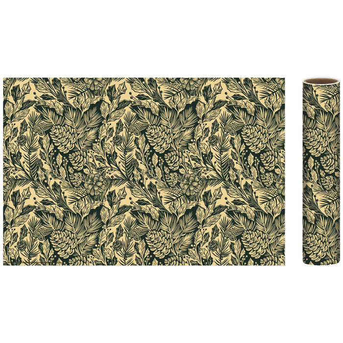Golden Foliage Pine Cone Gift Wrap