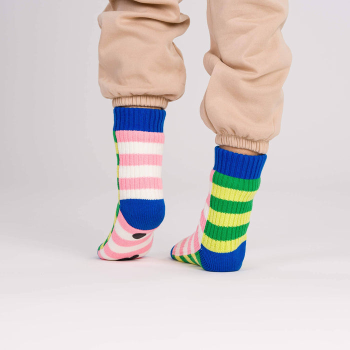 Super Stripe Knit House Socks: Peach Cobalt / S/M - W 6-9<br>M 5-7.5