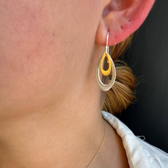 Double Leaf Earrings in Silver, Vermeil, or Mixed: Vermeil