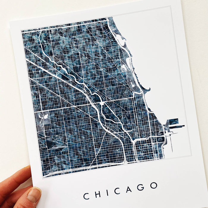 Chicago Illinois Painted Map ART PRINT: Rock / 11 x 14