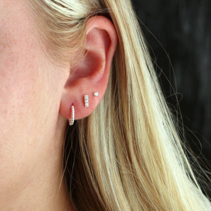 Twisted Hinged Huggie Hoop Earrings: Sterling Silver
