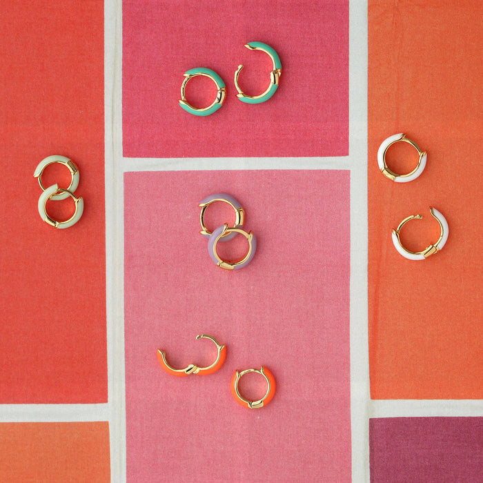 Enamel Huggie Hoop Earrings 18K Gold Vermeil | Sterling Silver 12mm Hoops Multiple Colors Hinge Closure Nickel Free Hypoallergenic Ships from CA : 18K Gold Vermeil / Aubergine