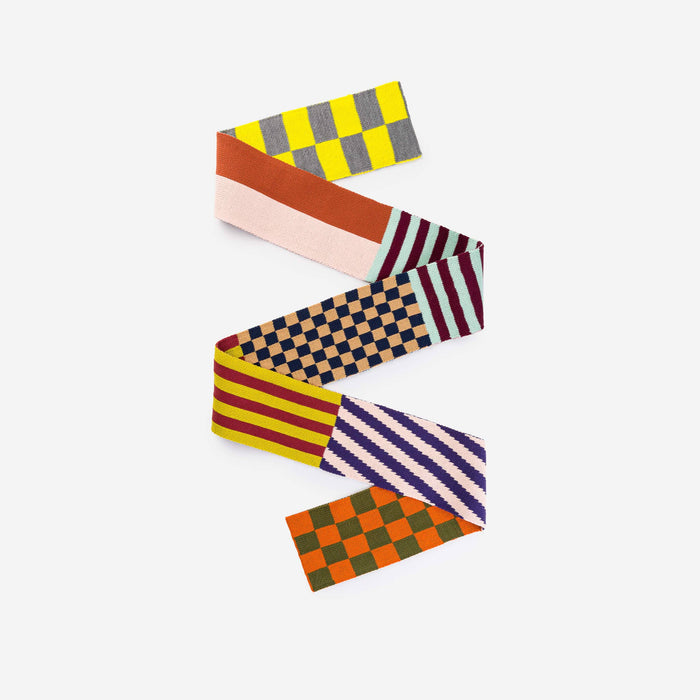 Pattern Patch Skinny Knit Scarf: Rainbow