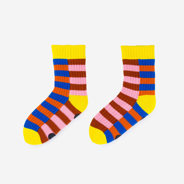 Super Stripe Knit House Socks: Peach Cobalt / S/M - W 6-9<br>M 5-7.5