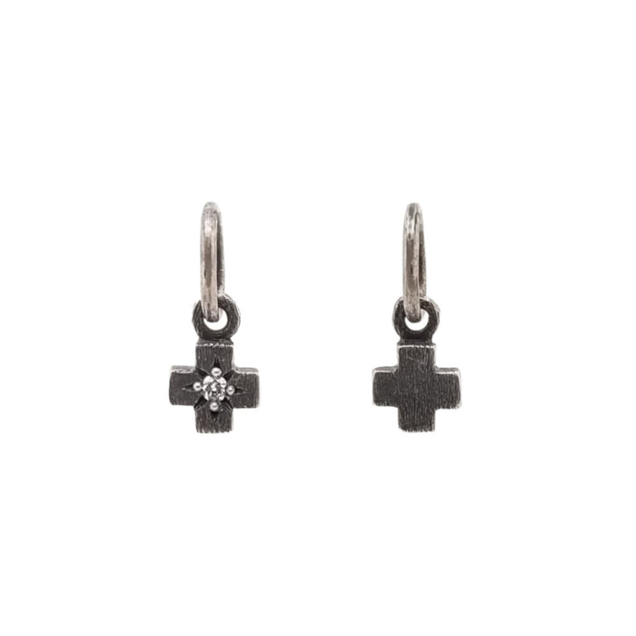 Tiny Oxidized Cross Charm with Single Diamond