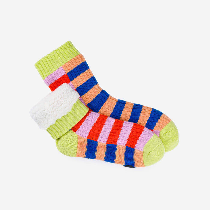 Super Stripe Knit House Socks: Peach Cobalt / S/M - W 6-9<br>M 5-7.5