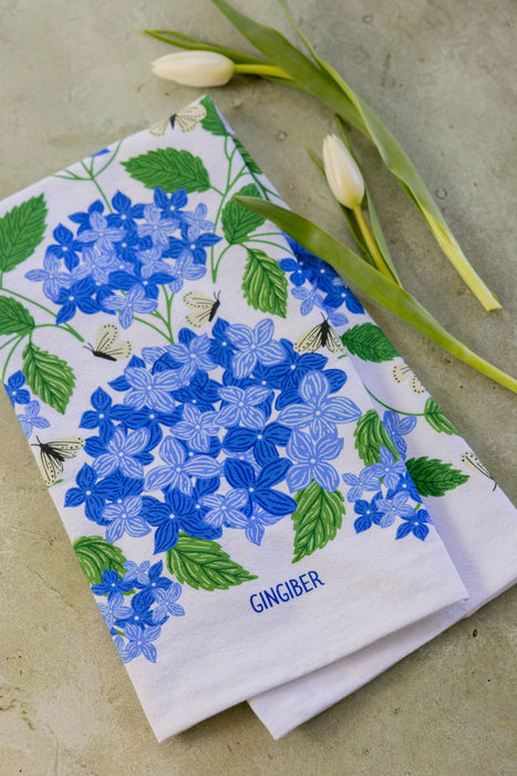 Blue Hydrangeas Tea Towel - Spring Floral Kitchen Towel