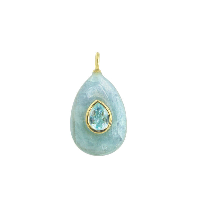 Aquamarine Gemstone Pendant With Topaz: Mini Coin