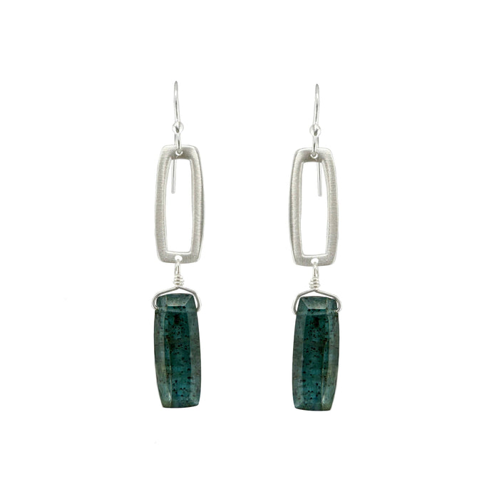 Rectangle w. Blue Kyanite Earrings in Silver or Vermeil: Silver