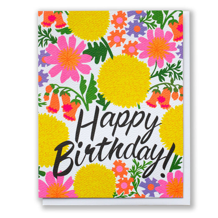 Neon Flowers Birthday Card
