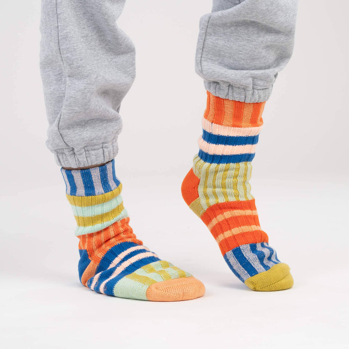 Patchwork Stripe House Socks: Rainbow / S/M - W 6-9<br>M 5-7.5