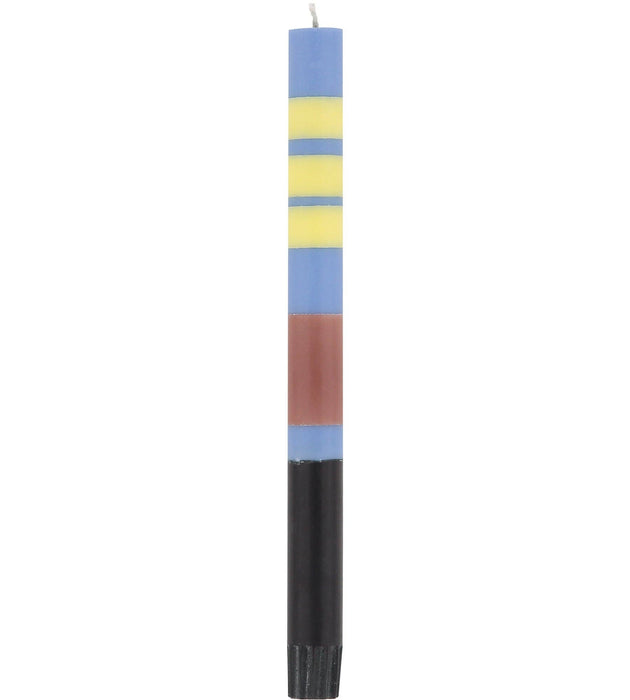 10'' H Striped Rose Beige, Saxe Blue, Jet Black & Primrose Yellow Eco Dinner Candles, Gift Box of 4