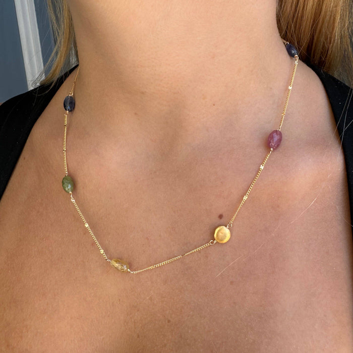 Multi sapphire on chain necklace: Vermeil