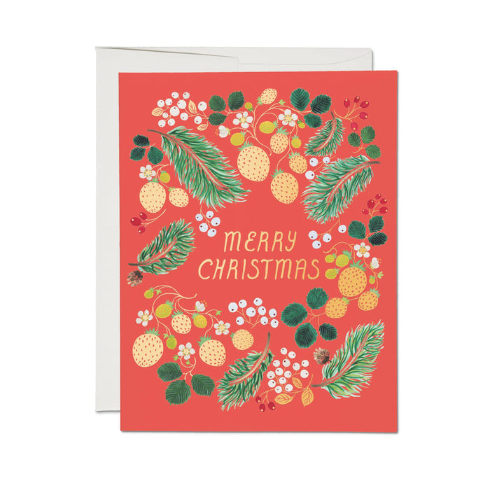 Berry Christmas holiday greeting card: Single