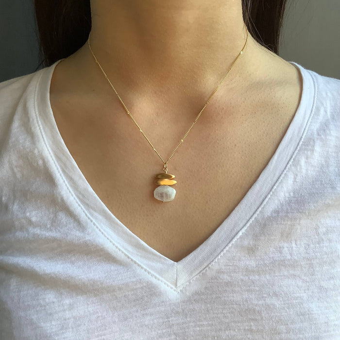 Double nuggets w. stone necklace: Silver / Moonstone