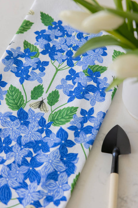 Blue Hydrangeas Tea Towel - Spring Floral Kitchen Towel