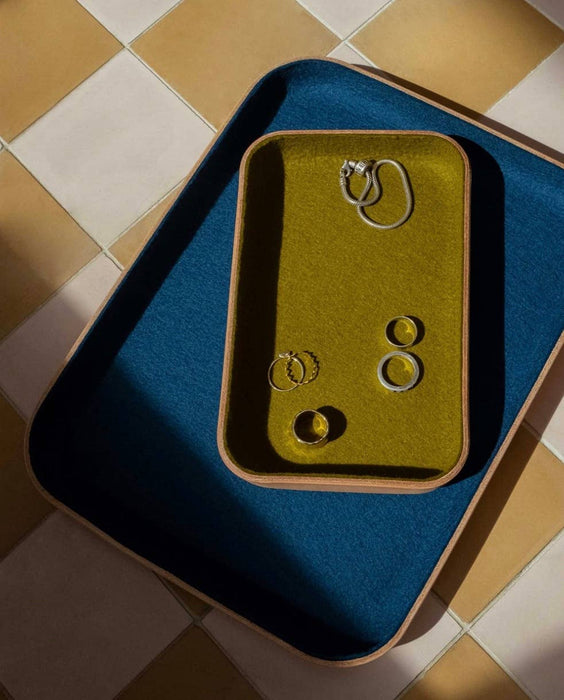 Small Kawabon Leather/Merino Wool Felt Tray Golden Moss