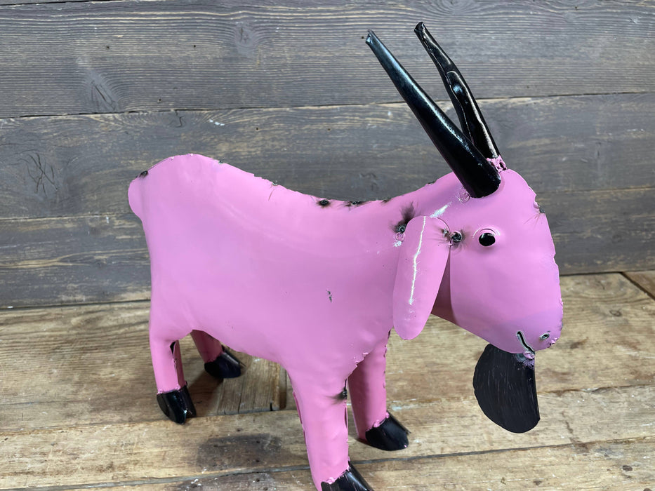 Fiesta Goat-Colorful-Metal-Garden Yard Art-Small-6Wx15Lx14H : Pink