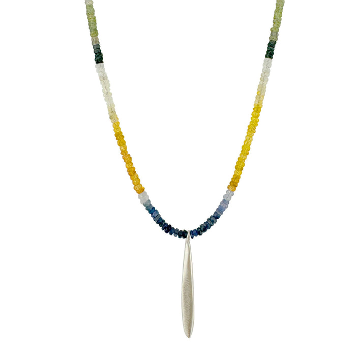 Long drop on multi sapphire necklace: Silver