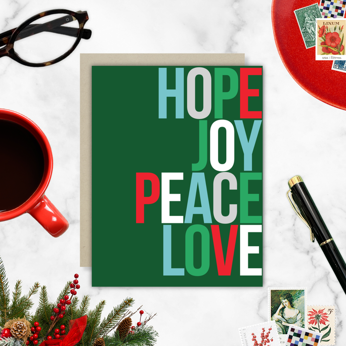 Hope Joy Peace Green Holiday Card