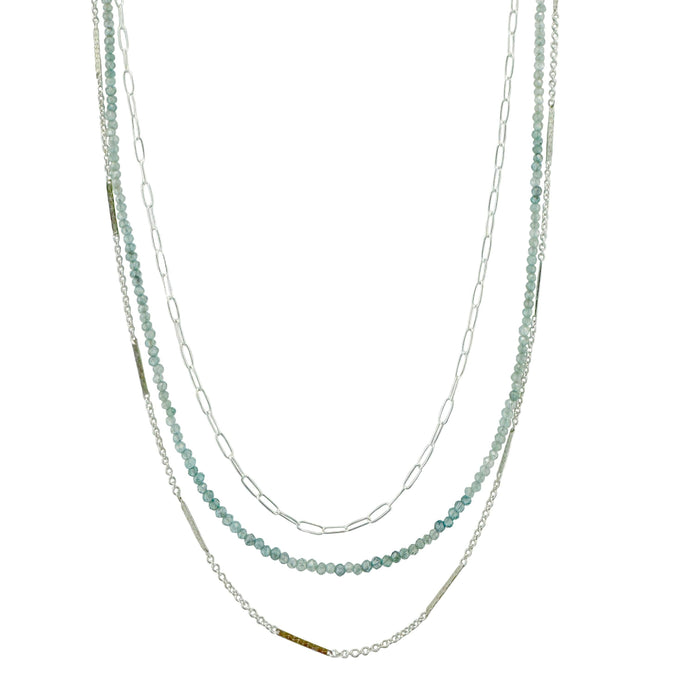 Triple Strand Chain & Zircon Necklace in Silver or Vermeil: Vermeil