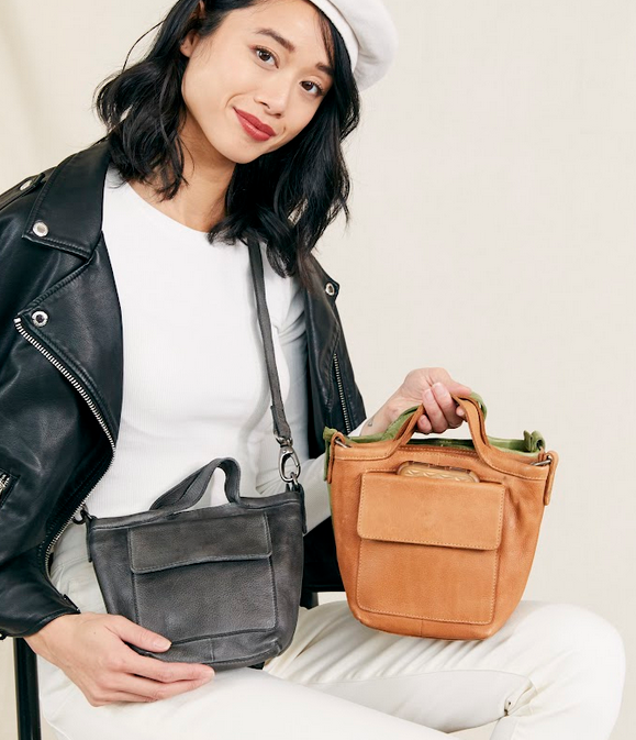 Mick Handcrafted Leather Crossbody Bags: Orange