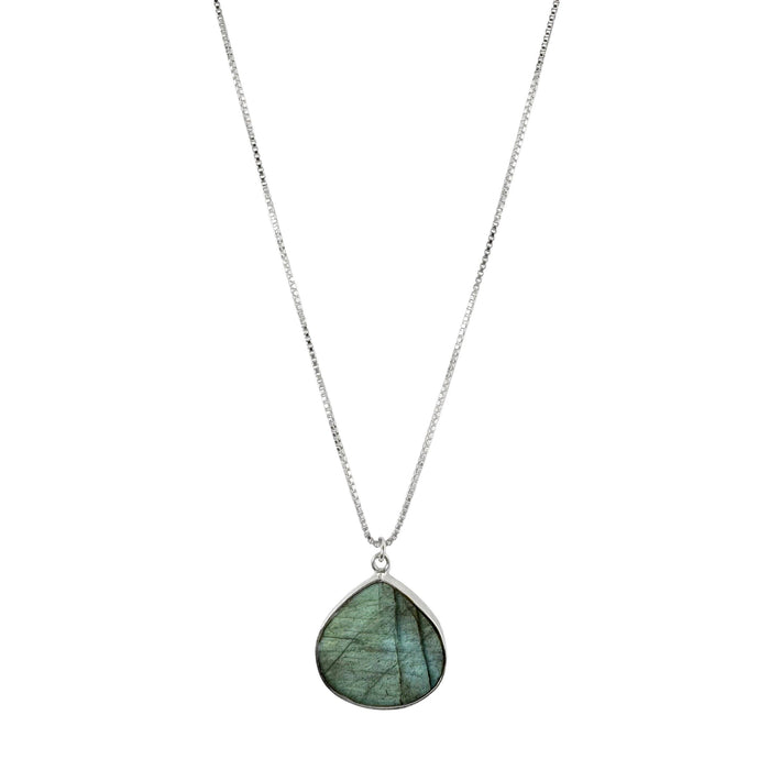 Labradorite Teardrop Slab Necklace in Silver or Vermeil: Vermeil