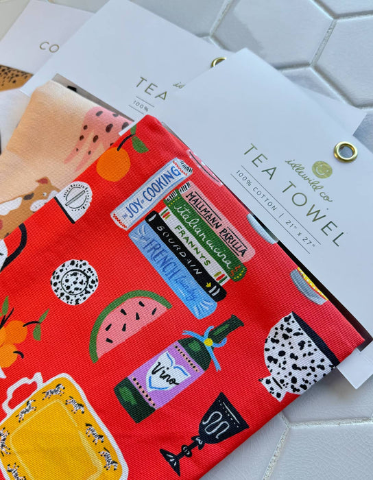 Cotton Tea Towel with Embroidered Detail | Smiley