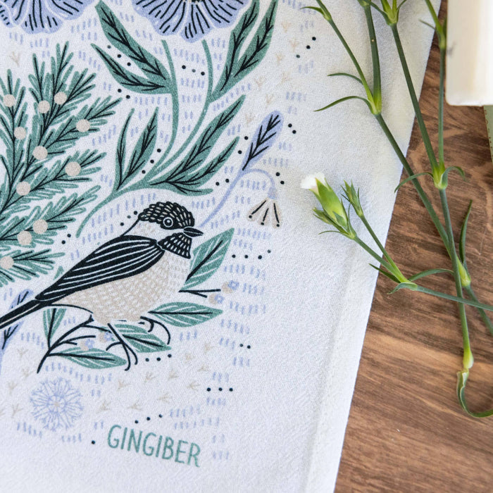 Winter Retreat Tea Towel - Woodland Bird Kitchen Towel Decor