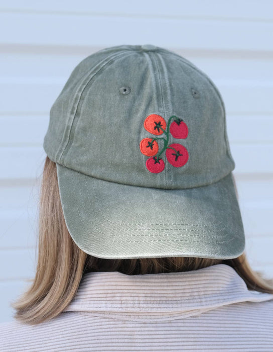 Embroidered Hat | Tomato Vine, Washed Green Color