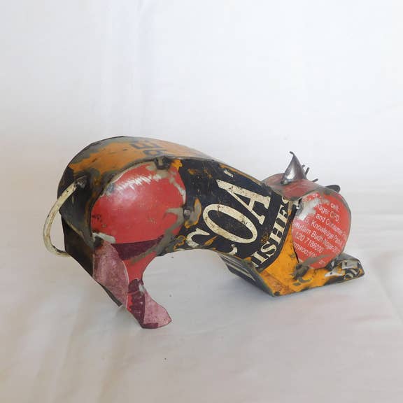 Stretching Cat Recycled Metal Animals