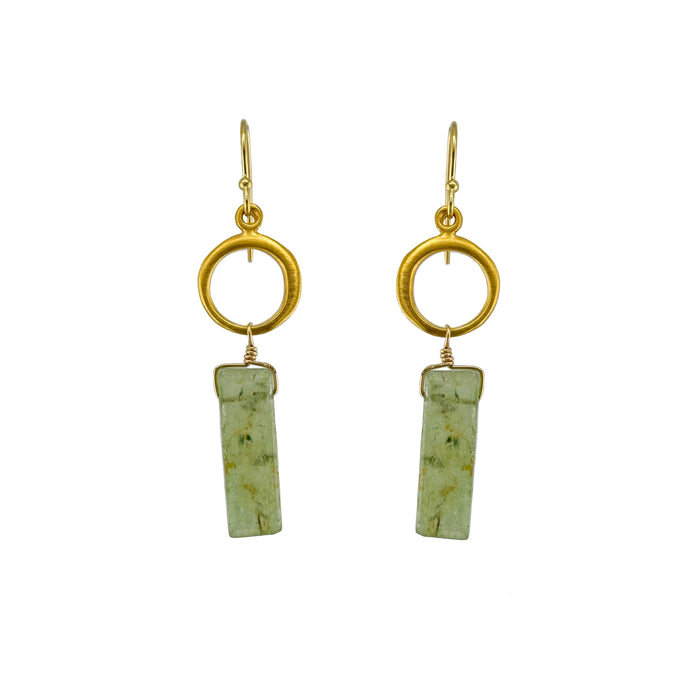 Circle w. Green Kyanite Earrings in Silver or Vermeil: Vermeil