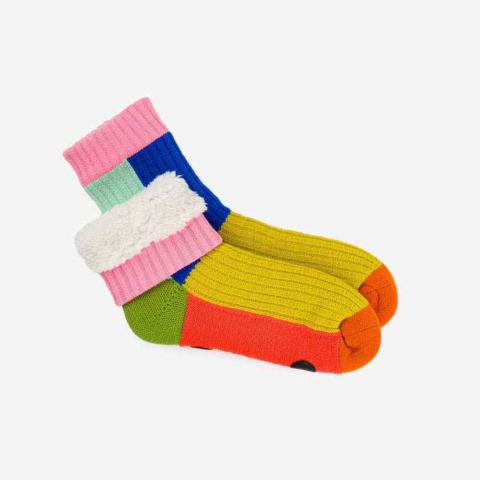 Kaleidoscope Knit House Socks: Olive Cobalt / S/M - W 6-9<br>M 5-7.5